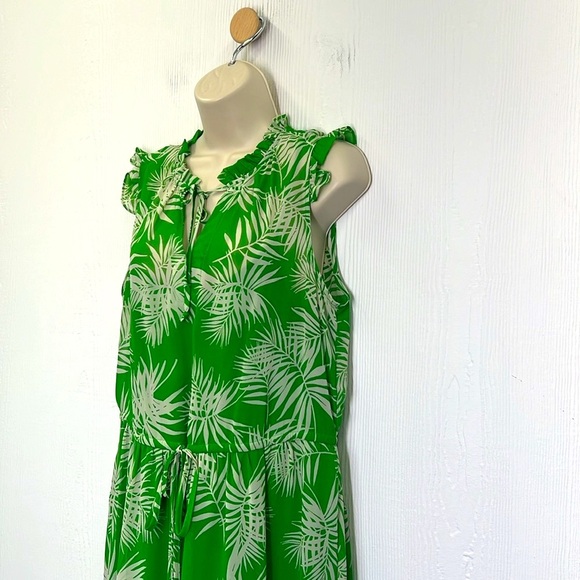 Julia Jordan - Bold Green Palm Leaf Pattern Sleeveless Tiered Maxi Dress SZ 10 - Picture 4 of 10